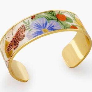Rifle Paper Co. Gold Enamel Thick Cuff Bracelet in Strawberry Fields